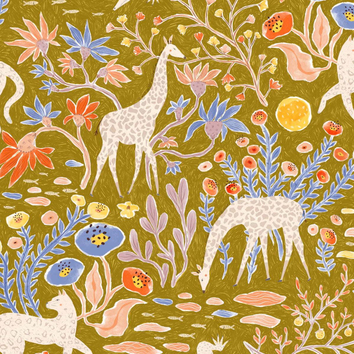 MUNKS & ME-Papier Peint Chambre Enfant à Motif Répété - Mils Menagerie - Doré