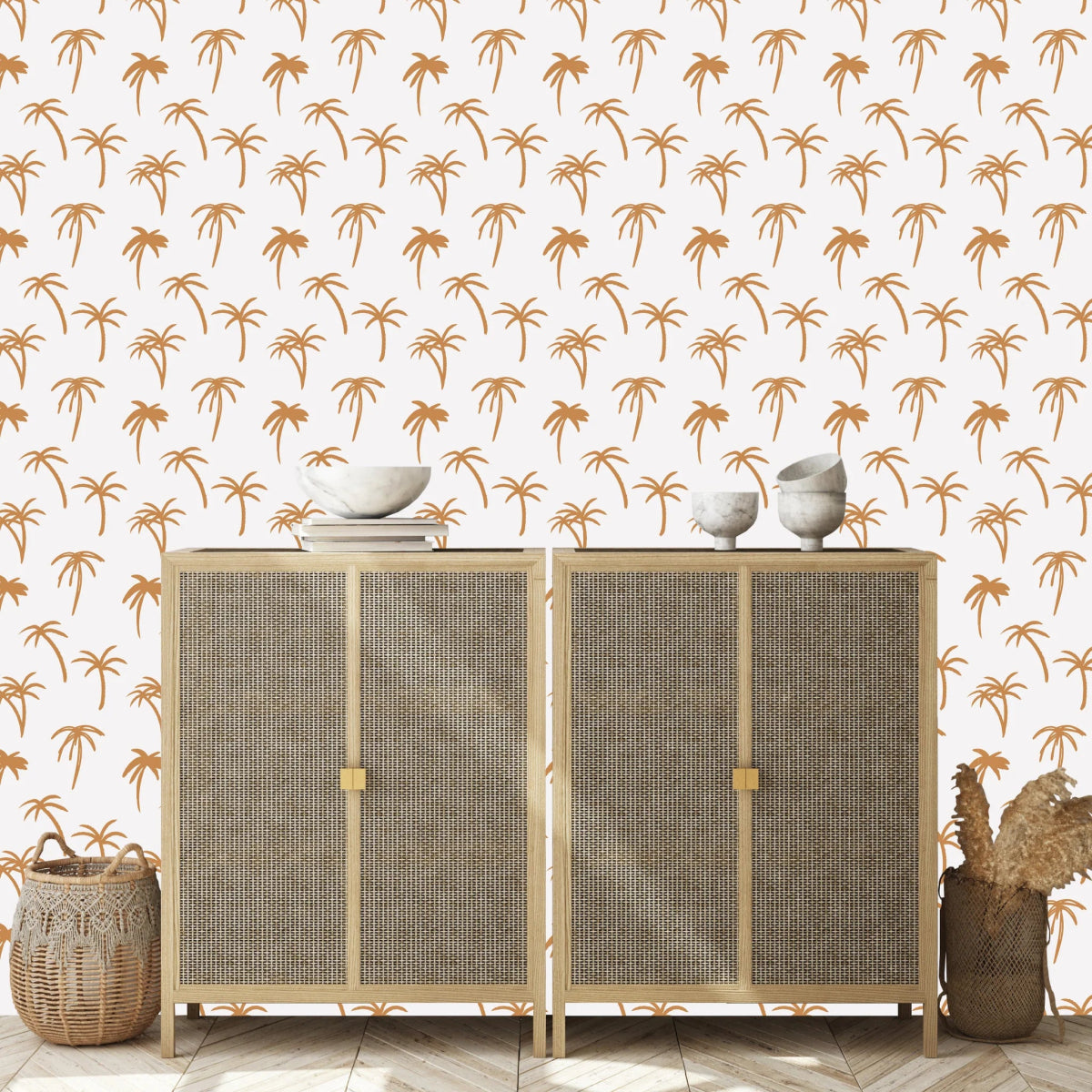 MUNKS & ME-Papier Peint Chambre Enfant à Motif Répété - Noa Palme Tropicale - Moutarde