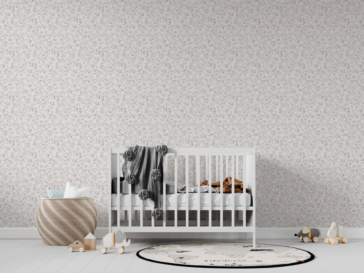 MUNKS & ME-Papier Peint Chambre Enfant à Motif Répété - Oiseaux Volants Noisettes