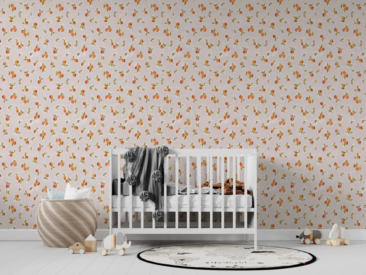MUNKS & ME-Papier Peint Chambre Enfant à Motif Répété - Oranges Ollies - Rose