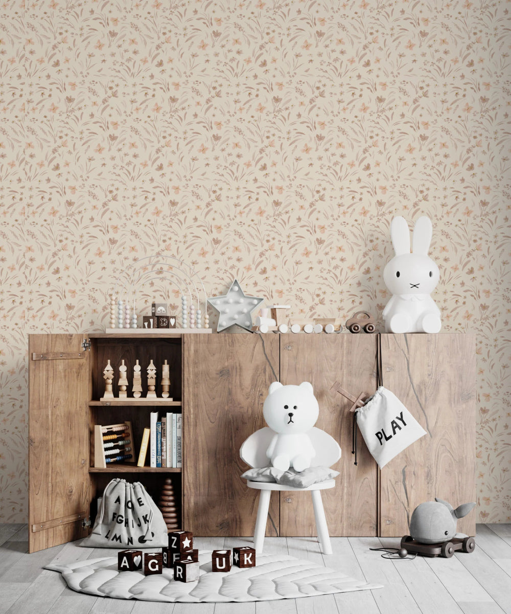 MUNKS & ME-Papier Peint Chambre Enfant à Motif Répété - Papillon Meadowland - Dune