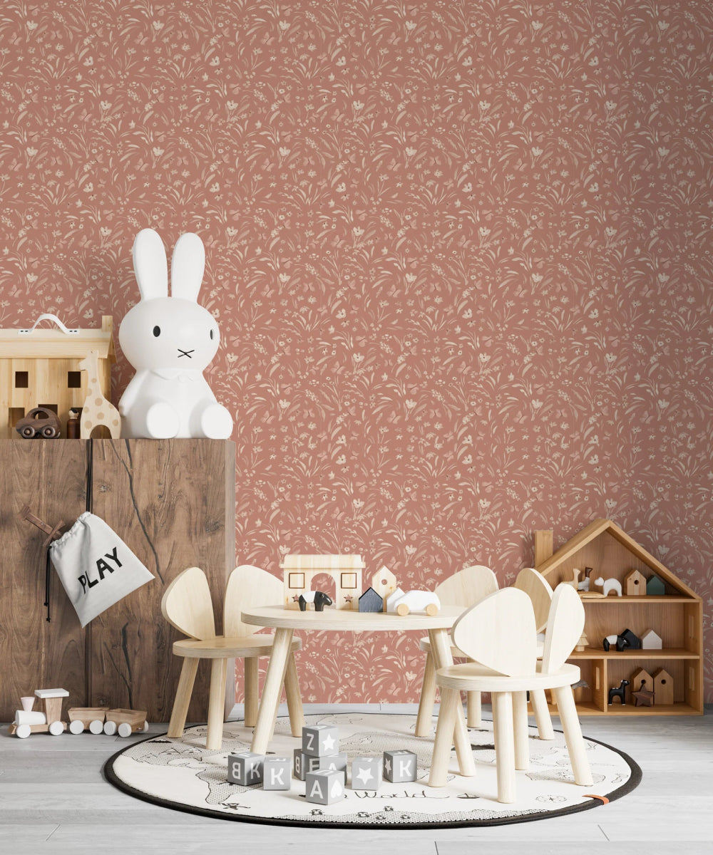 MUNKS & ME-Papier Peint Chambre Enfant à Motif Répété - Papillon Meadowland - Terracotta