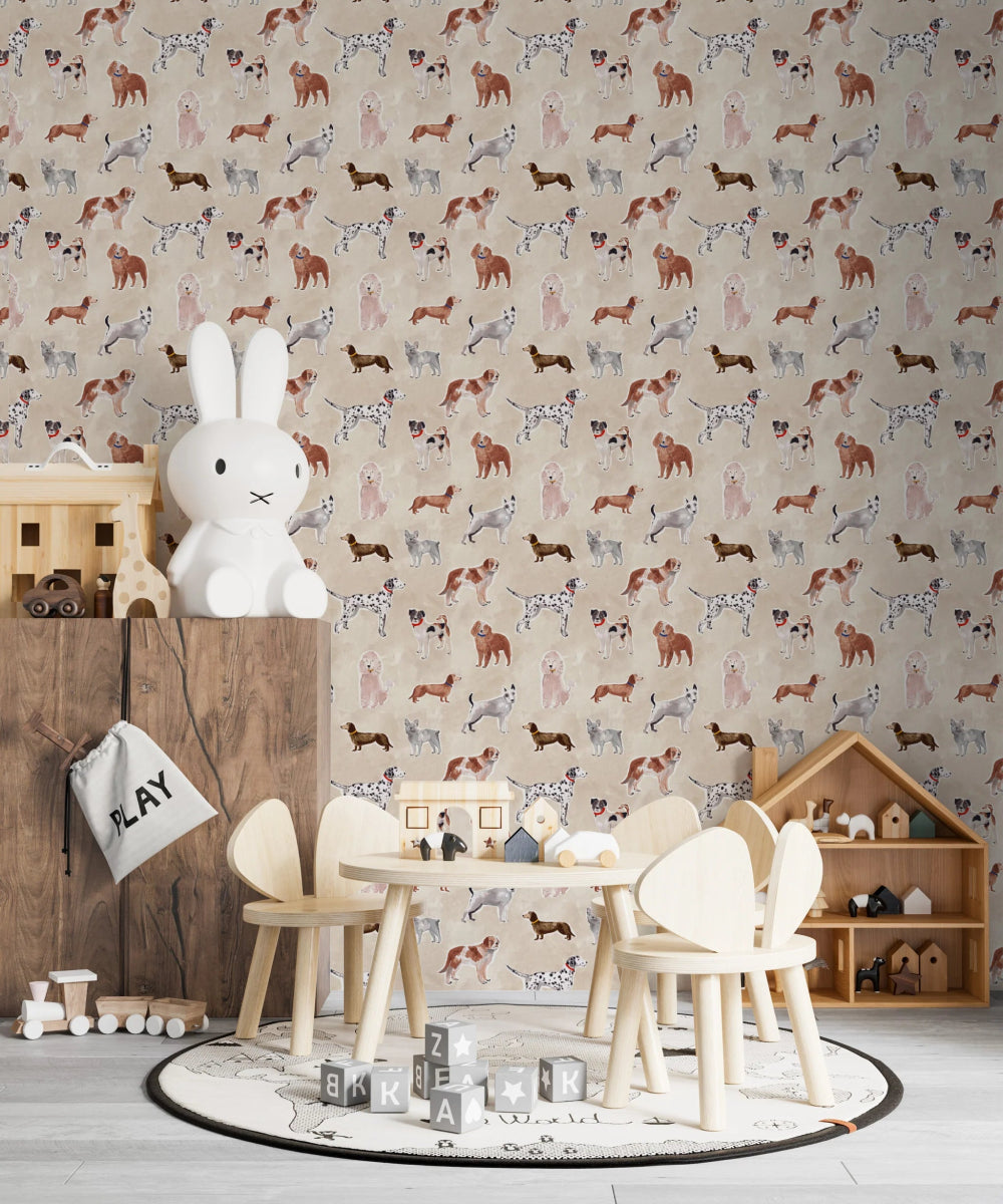MUNKS & ME-Papier Peint Chambre Enfant à Motif Répété - Rigby Dog - Sable