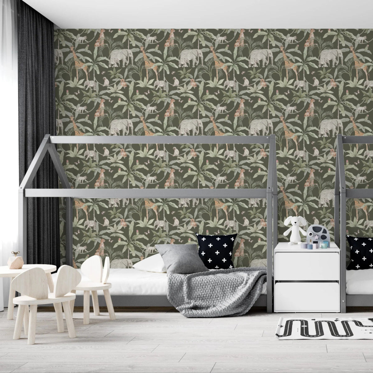 MUNKS & ME-Papier Peint Chambre Enfant à Motif Répété - Safari Africain | Vert