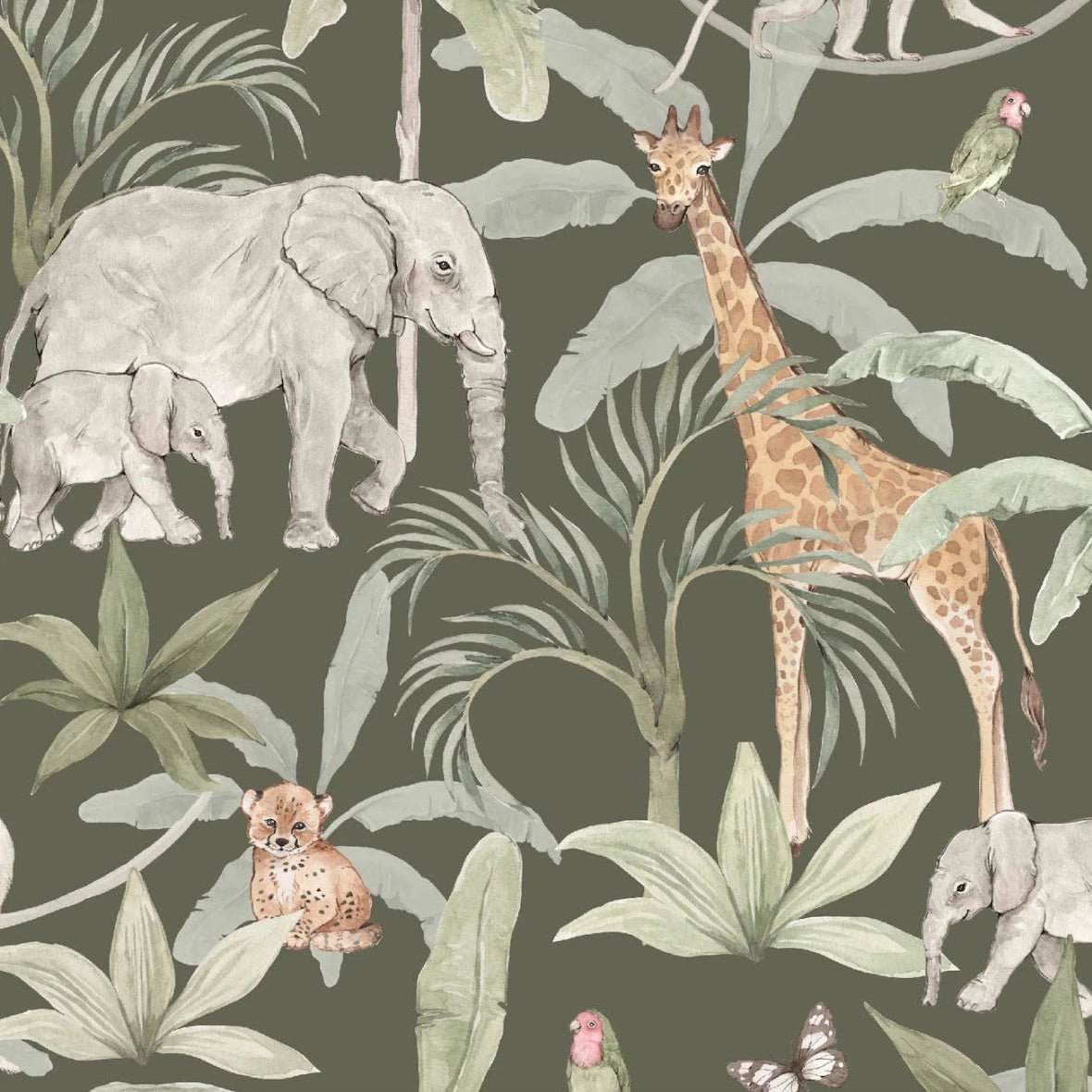 MUNKS & ME-Papier Peint Chambre Enfant à Motif Répété - Safari Africain | Vert