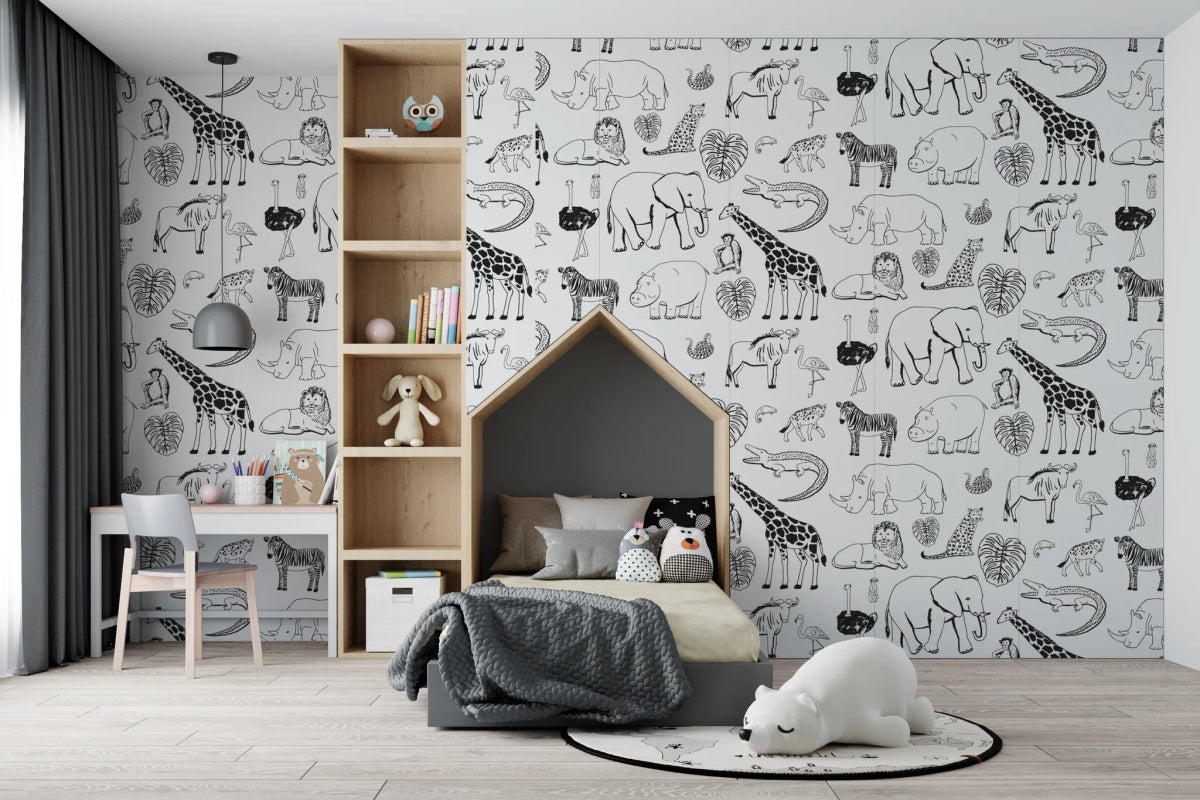 MUNKS & ME-Papier Peint Chambre Enfant à Motif Répété - Safari