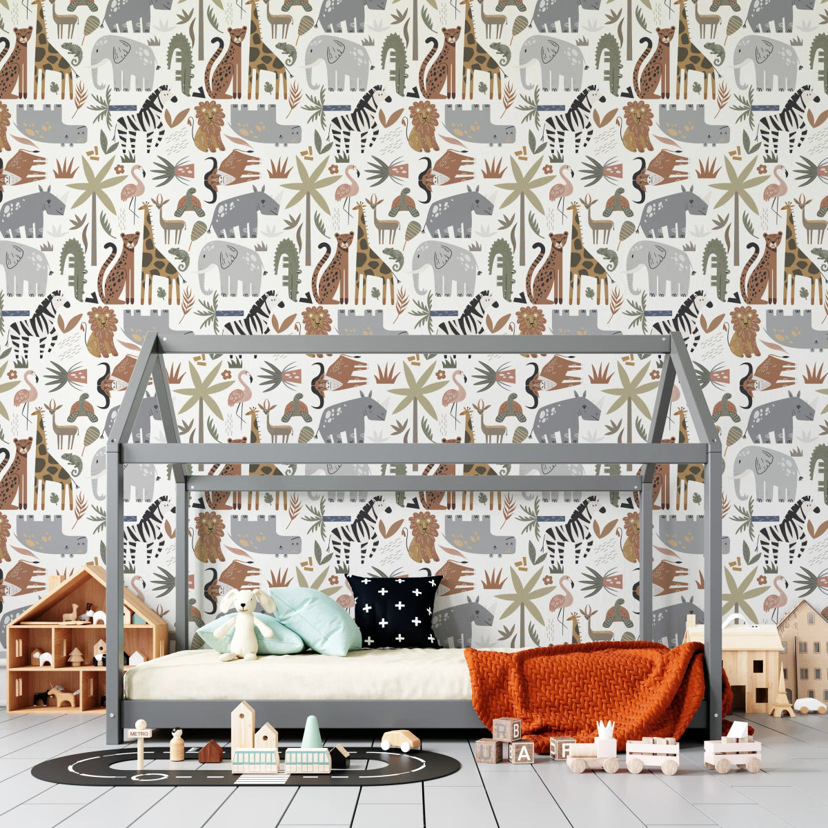MUNKS & ME-Papier Peint Chambre Enfant à Motif Répété - Safari Tetris