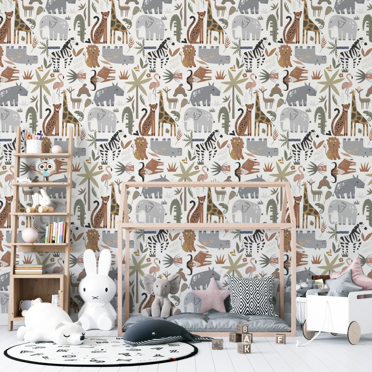 MUNKS & ME-Papier Peint Chambre Enfant à Motif Répété - Safari Tetris