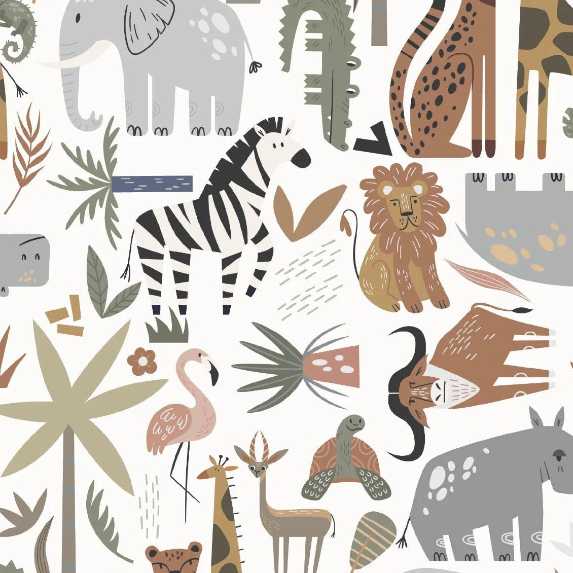 MUNKS & ME-Papier Peint Chambre Enfant à Motif Répété - Safari Tetris