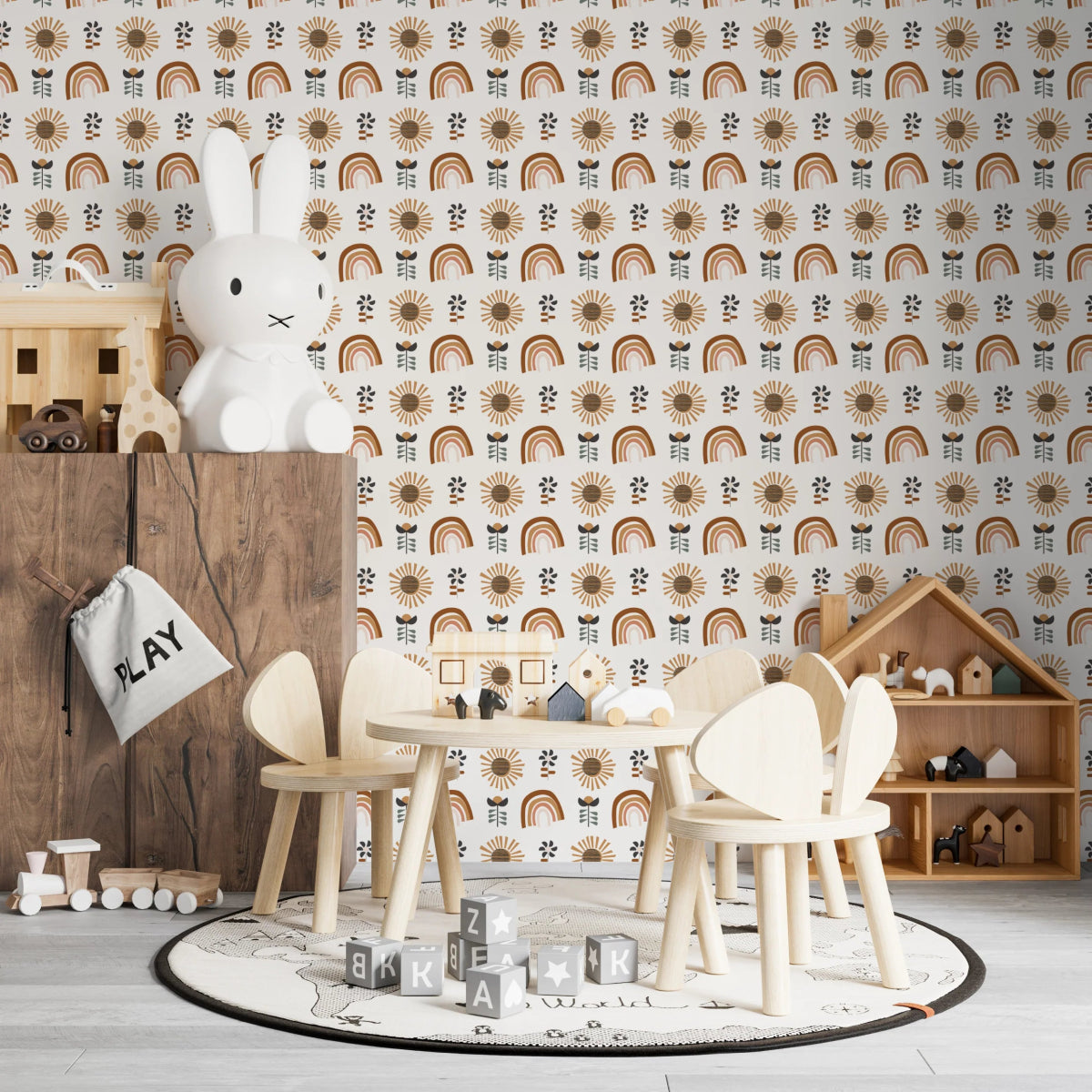 MUNKS & ME-Papier Peint Chambre Enfant à Motif Répété - Soleil Et Arcs-en-ciel