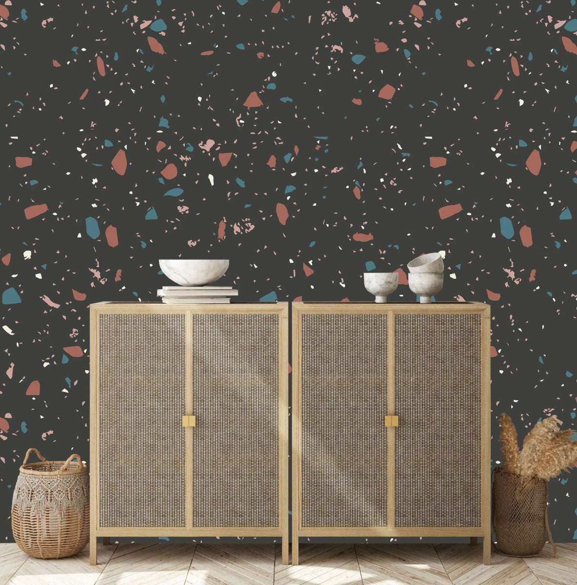 MUNKS & ME-Papier Peint Chambre Enfant à Motif Répété - Terrazzo | Charbon