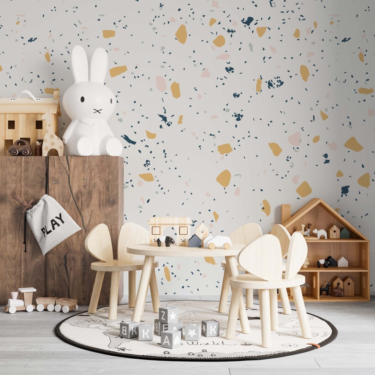 MUNKS & ME-Papier Peint Chambre Enfant à Motif Répété - Terrazzo | Jaune