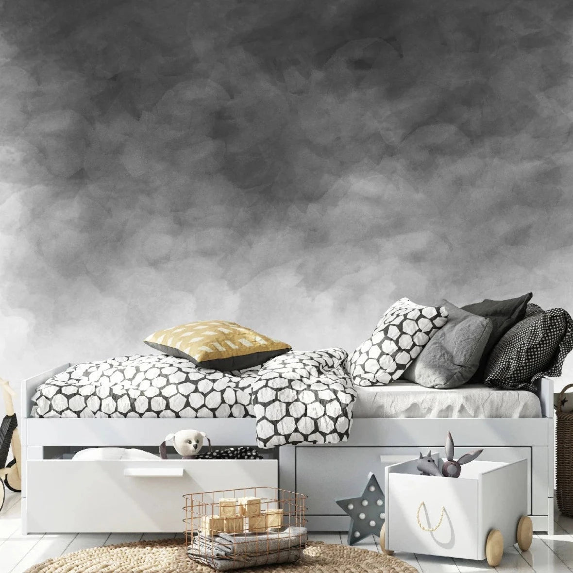 MUNKS & ME-Papier Peint Chambre Enfant Aquarelle - Gris