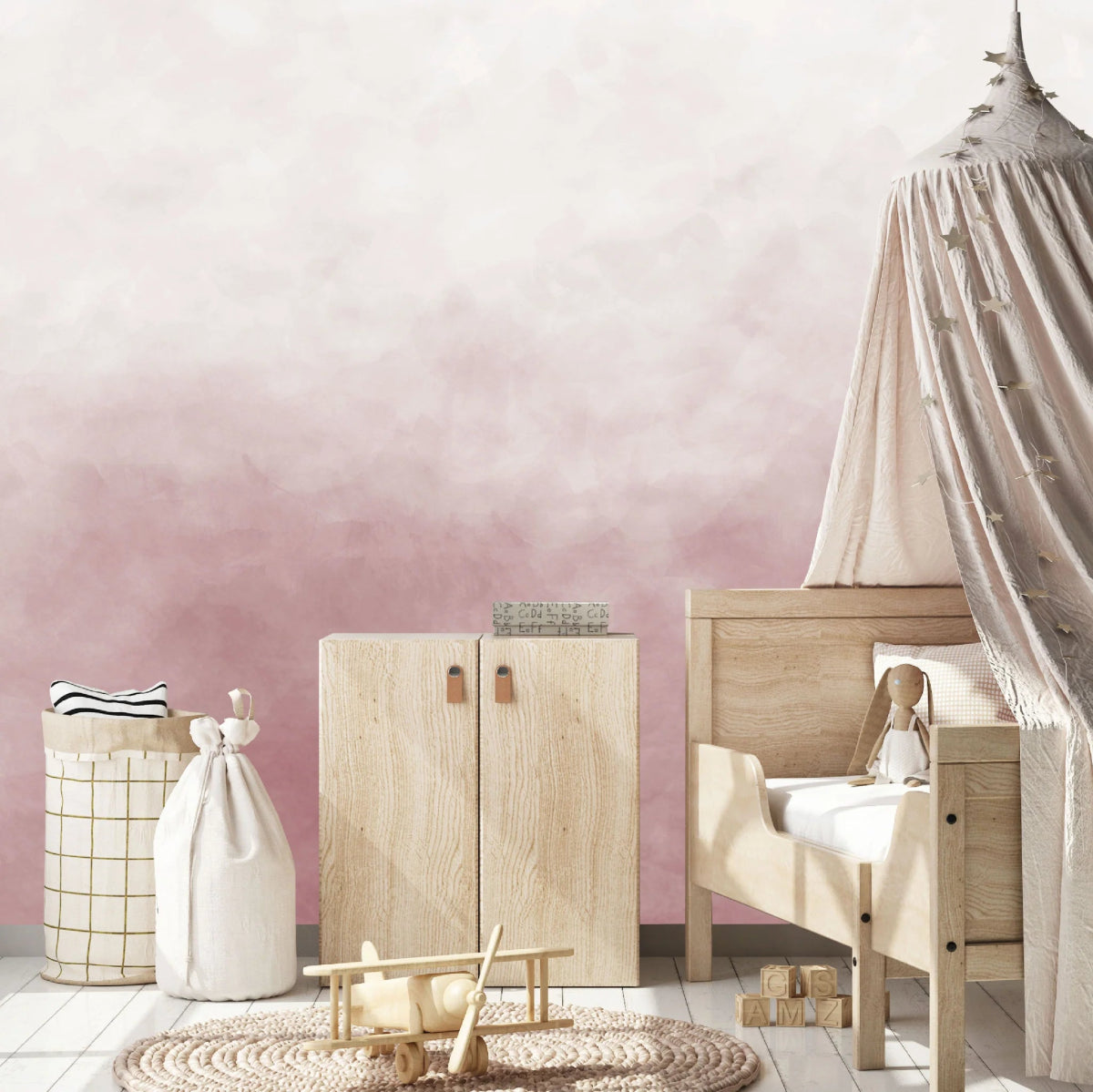 MUNKS & ME-Papier Peint Chambre Enfant Aquarelle - Rose