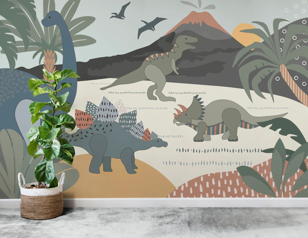 MUNKS & ME-Papier Peint Chambre Enfant Dinosaure Et Amis