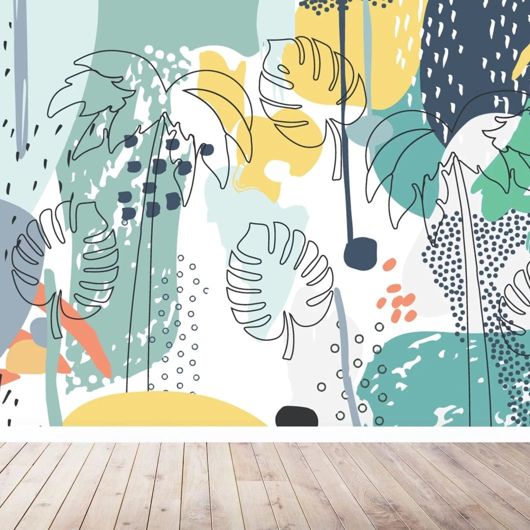 MUNKS & ME-Papier Peint Chambre Enfant Éclaboussure Tropicale - Bleu