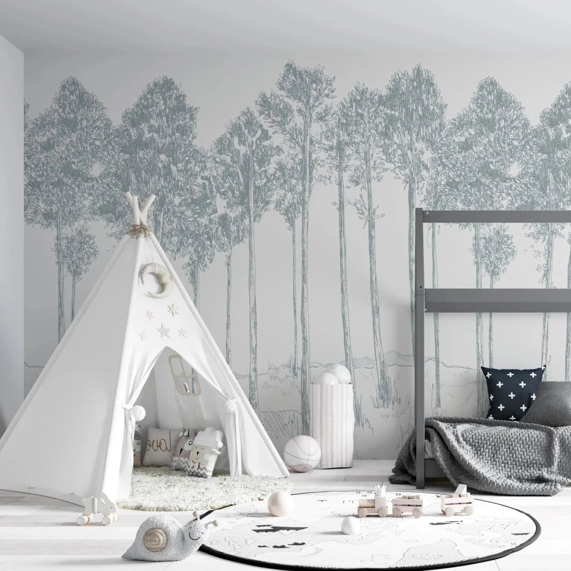 MUNKS & ME-Papier Peint Chambre Enfant Forêt - Ardoise
