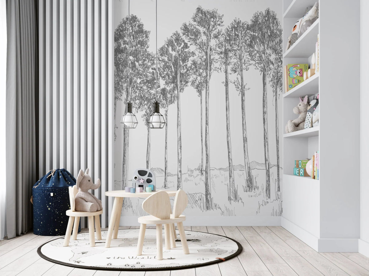 MUNKS & ME-Papier Peint Chambre Enfant Forêt - Charbon