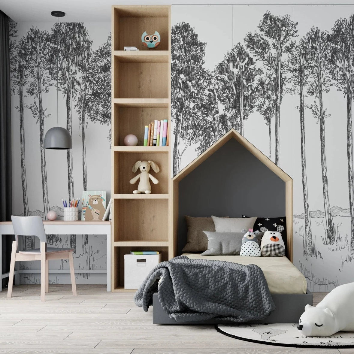 MUNKS & ME-Papier Peint Chambre Enfant Forêt - Nuit