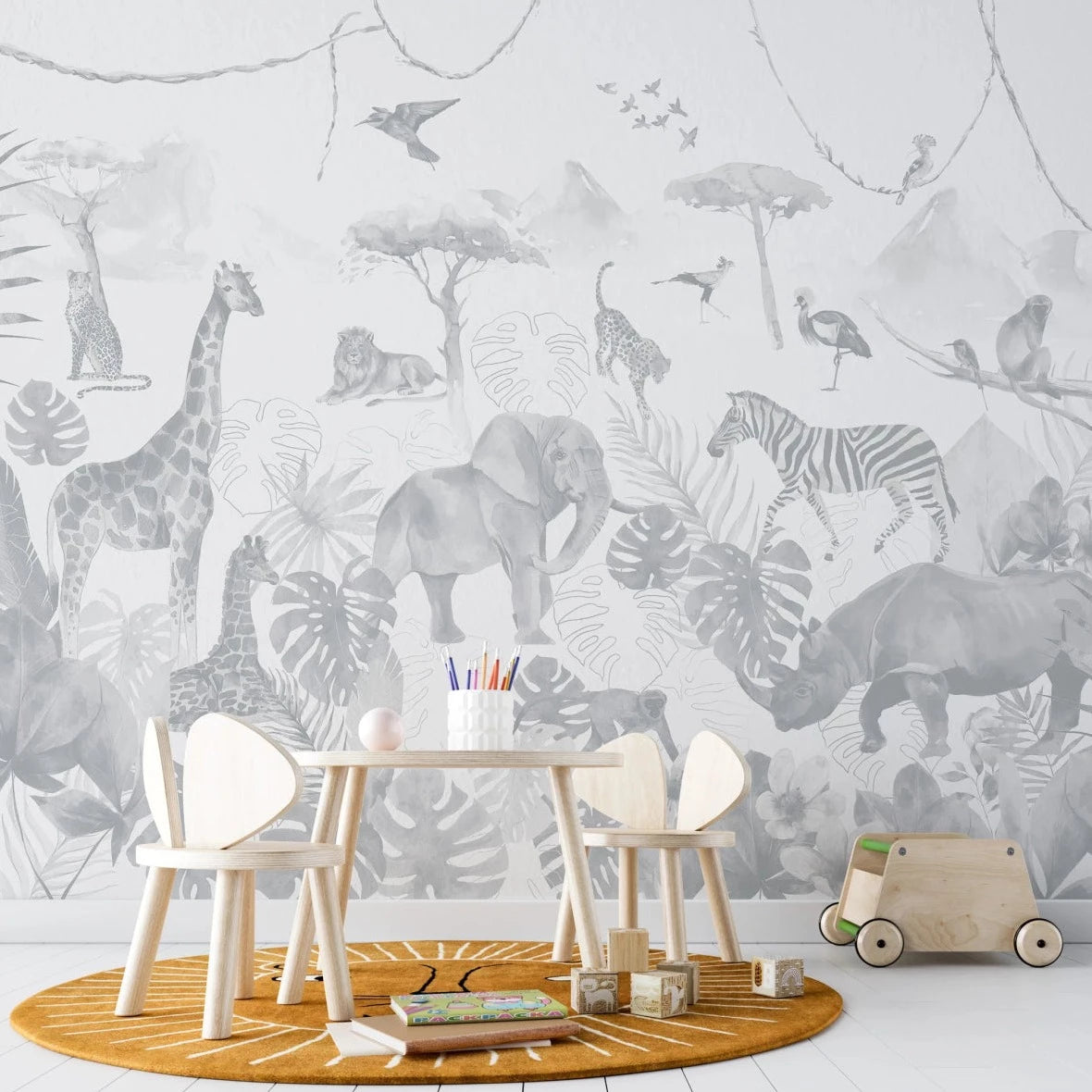 MUNKS & ME-Papier Peint Chambre Enfant Jungle Paradisiaque - Bleu