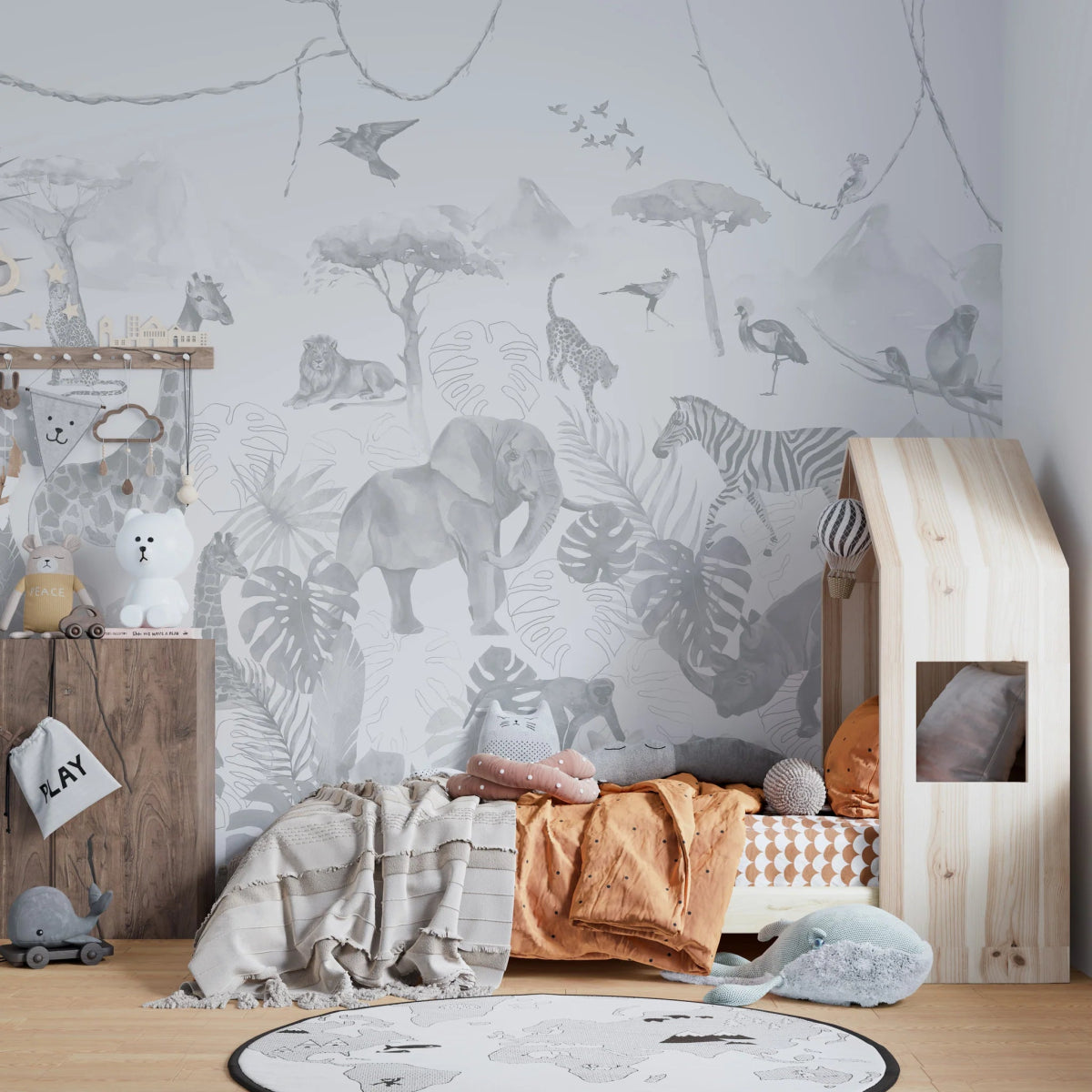 MUNKS & ME-Papier Peint Chambre Enfant Jungle Paradisiaque - Bleu