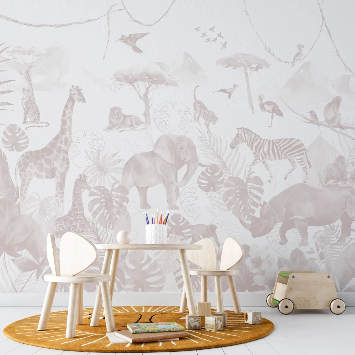 MUNKS & ME-Papier Peint Chambre Enfant Jungle Paradisiaque - Rose
