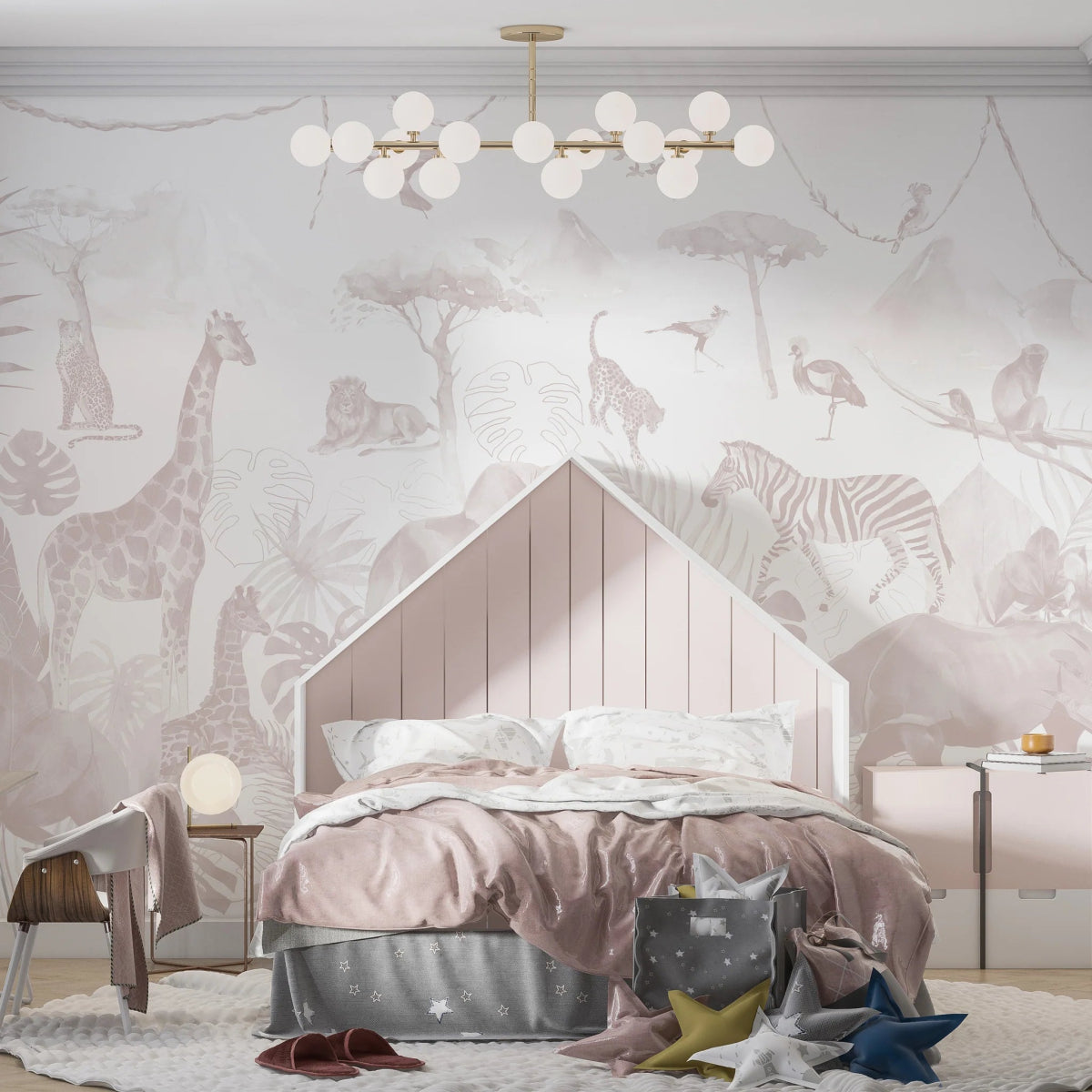 MUNKS & ME-Papier Peint Chambre Enfant Jungle Paradisiaque - Rose