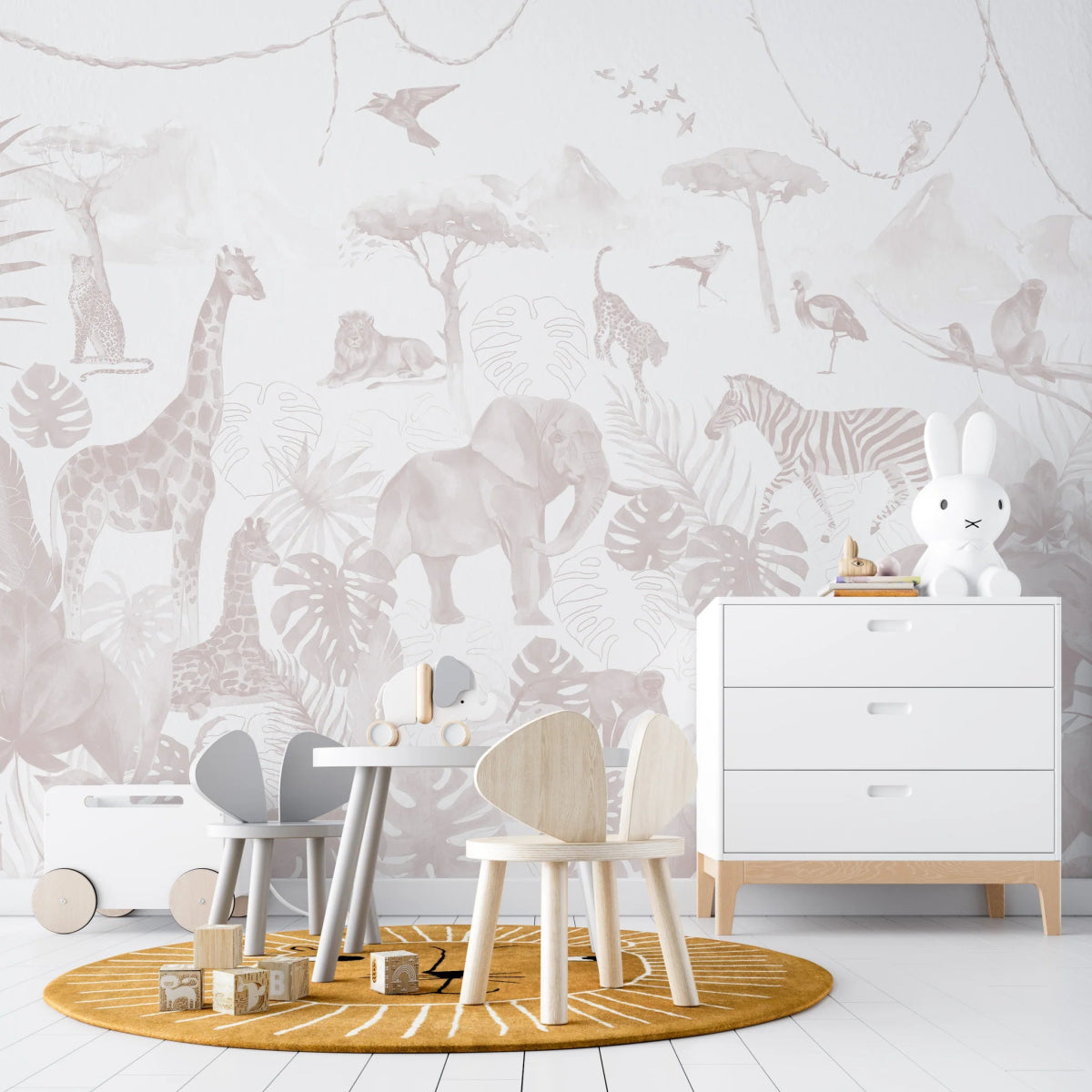 MUNKS & ME-Papier Peint Chambre Enfant Jungle Paradisiaque - Rose