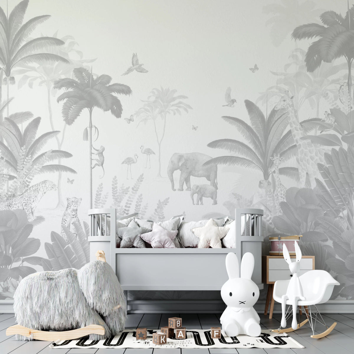 MUNKS & ME-Papier Peint Chambre Enfant Léopard Et Amis - Monochromes