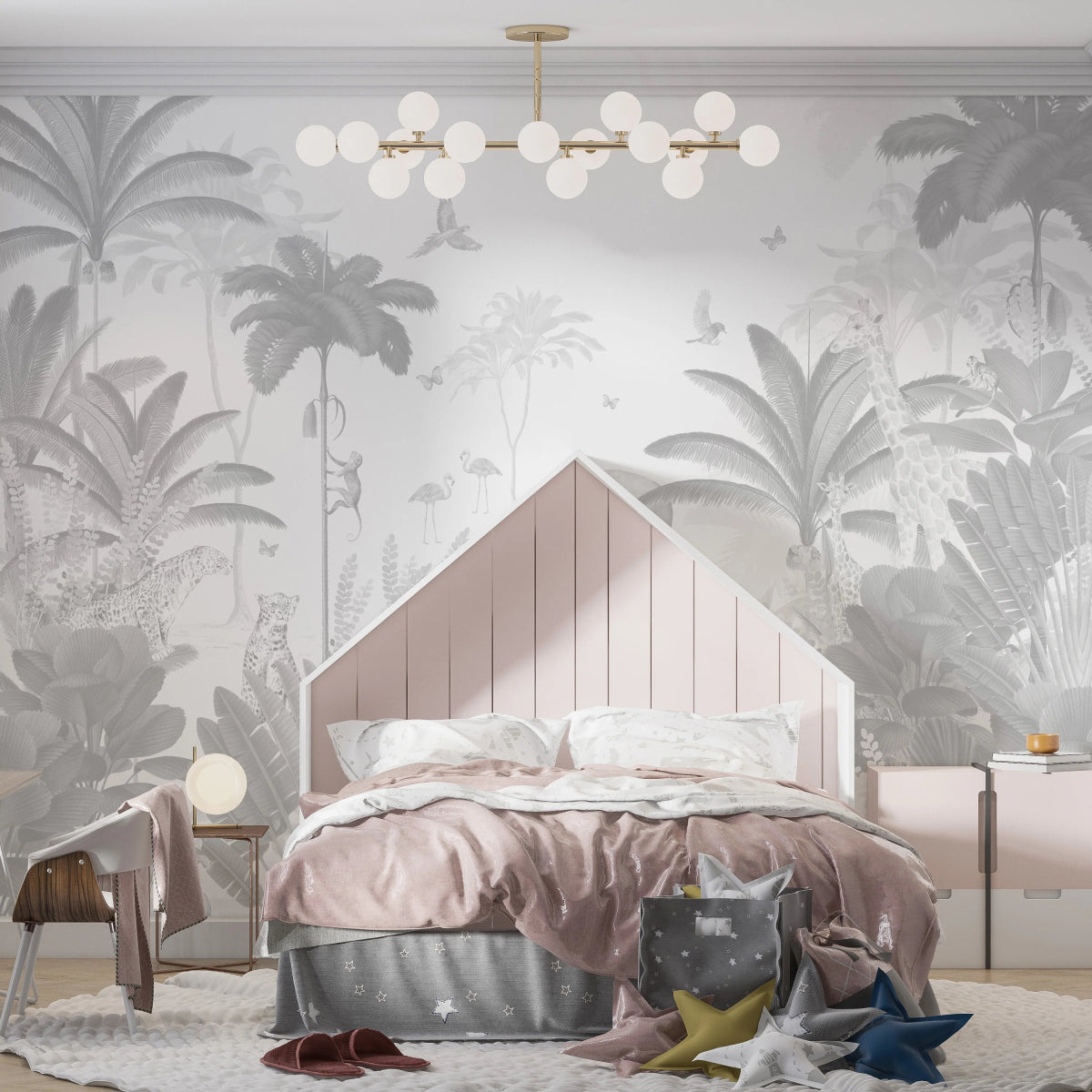 MUNKS & ME-Papier Peint Chambre Enfant Léopard Et Amis - Monochromes