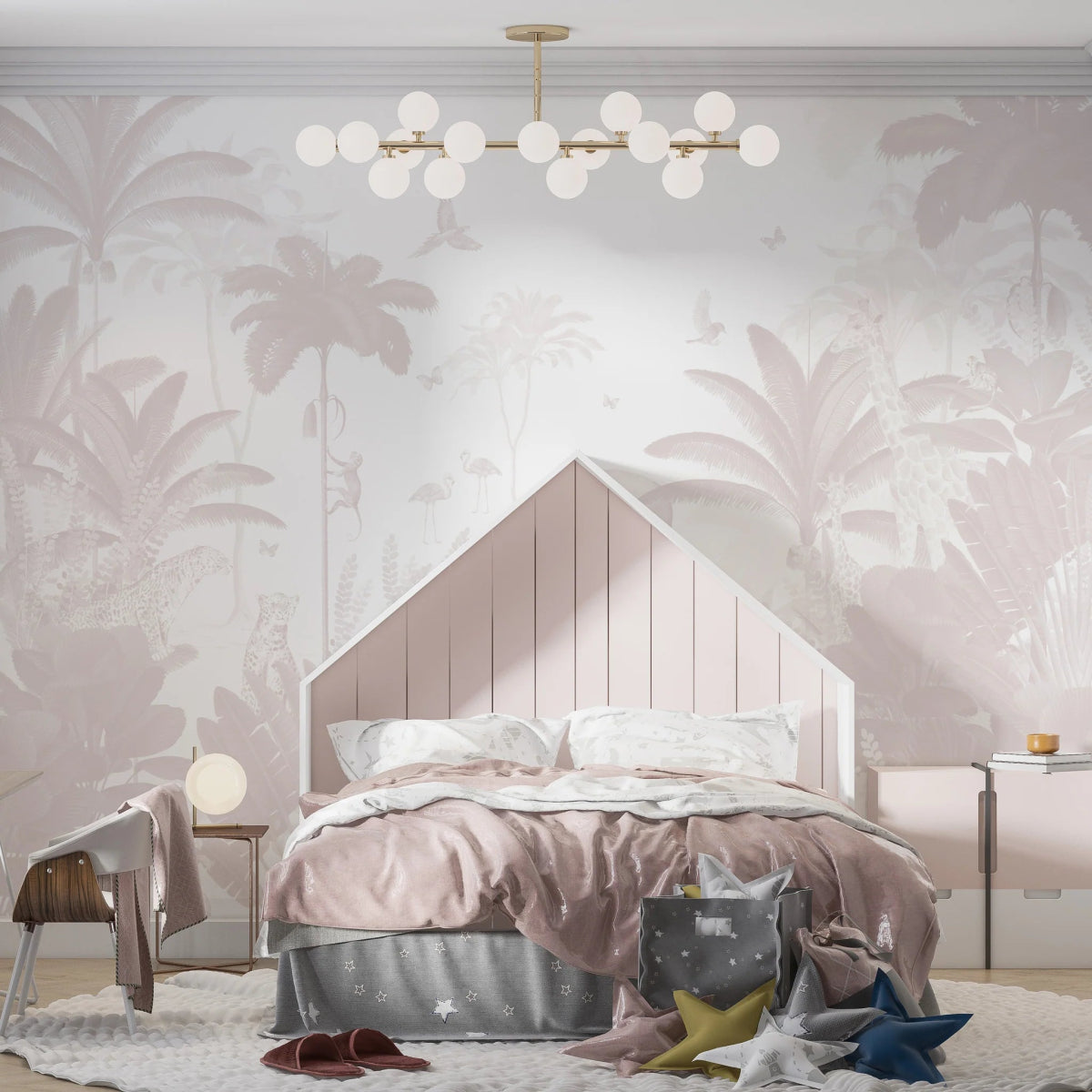 MUNKS & ME-Papier Peint Chambre Enfant Léopard Et Amis - Rose