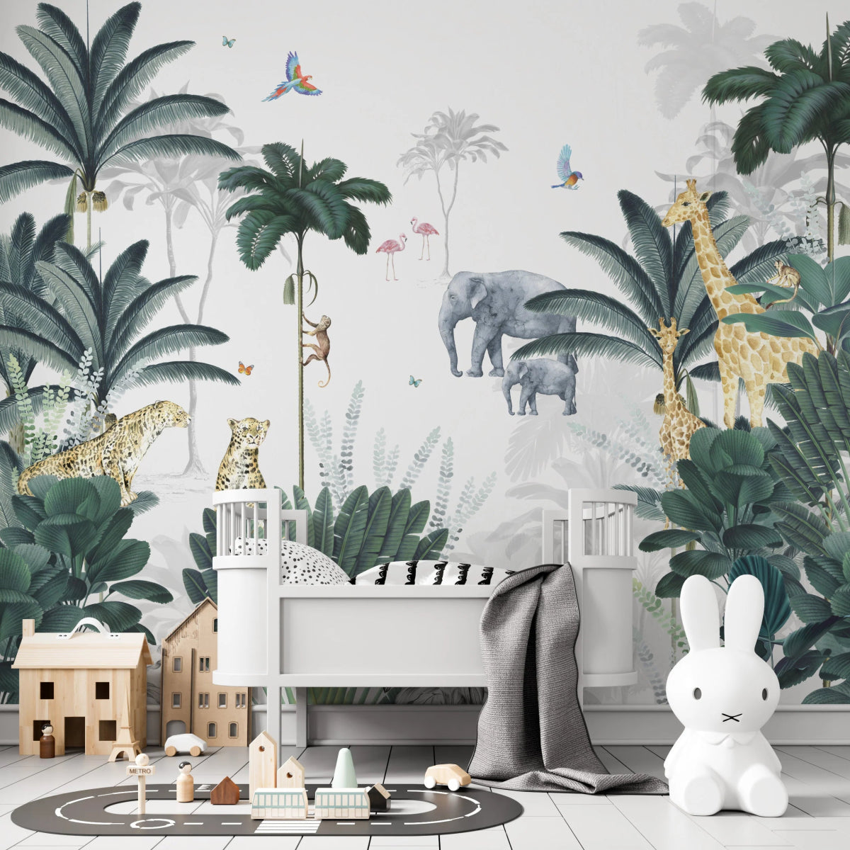 MUNKS & ME-Papier Peint Chambre Enfant Léopard Et Ses Amis Jungle - Bleu