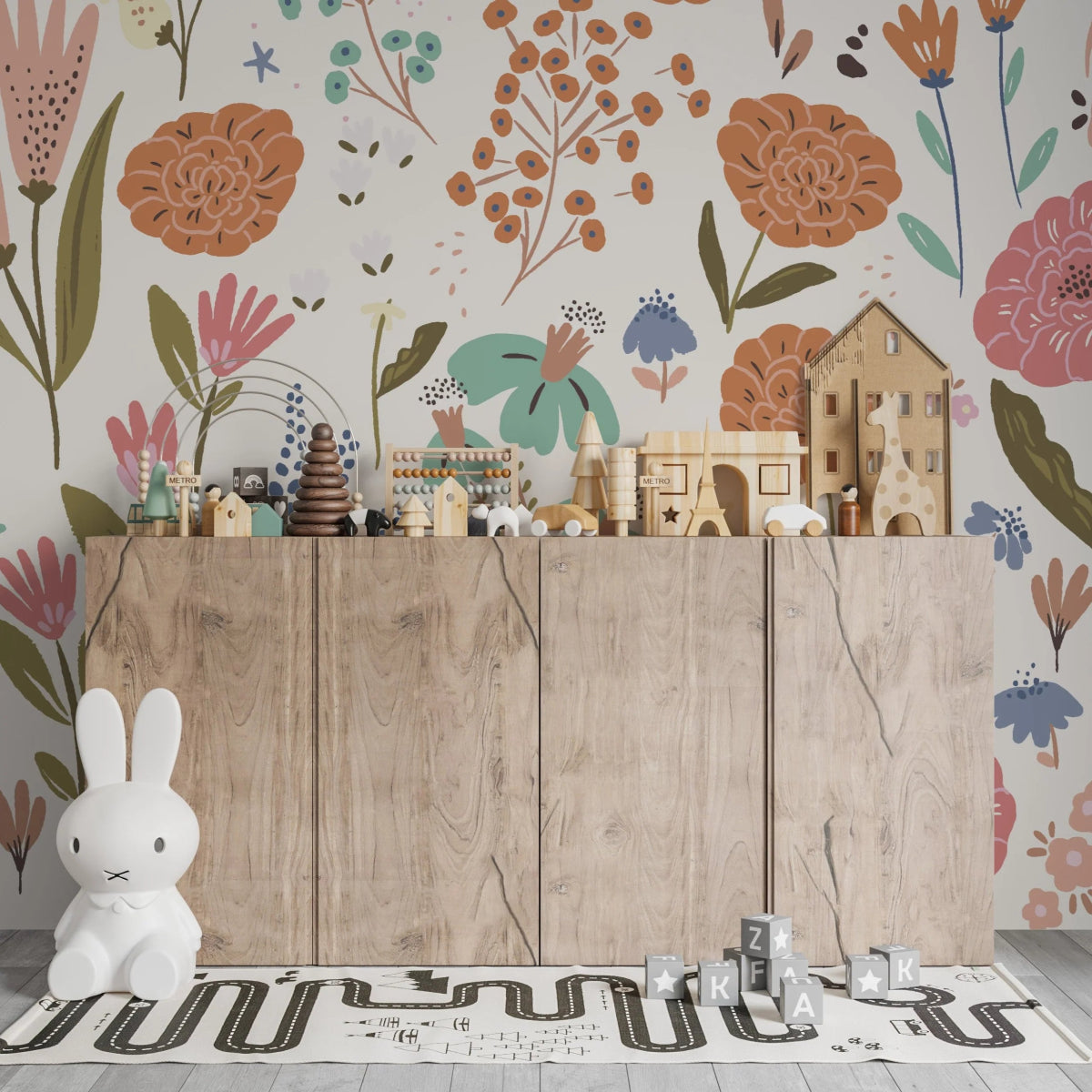 MUNKS & ME-Papier Peint Chambre Enfant Lila Florale