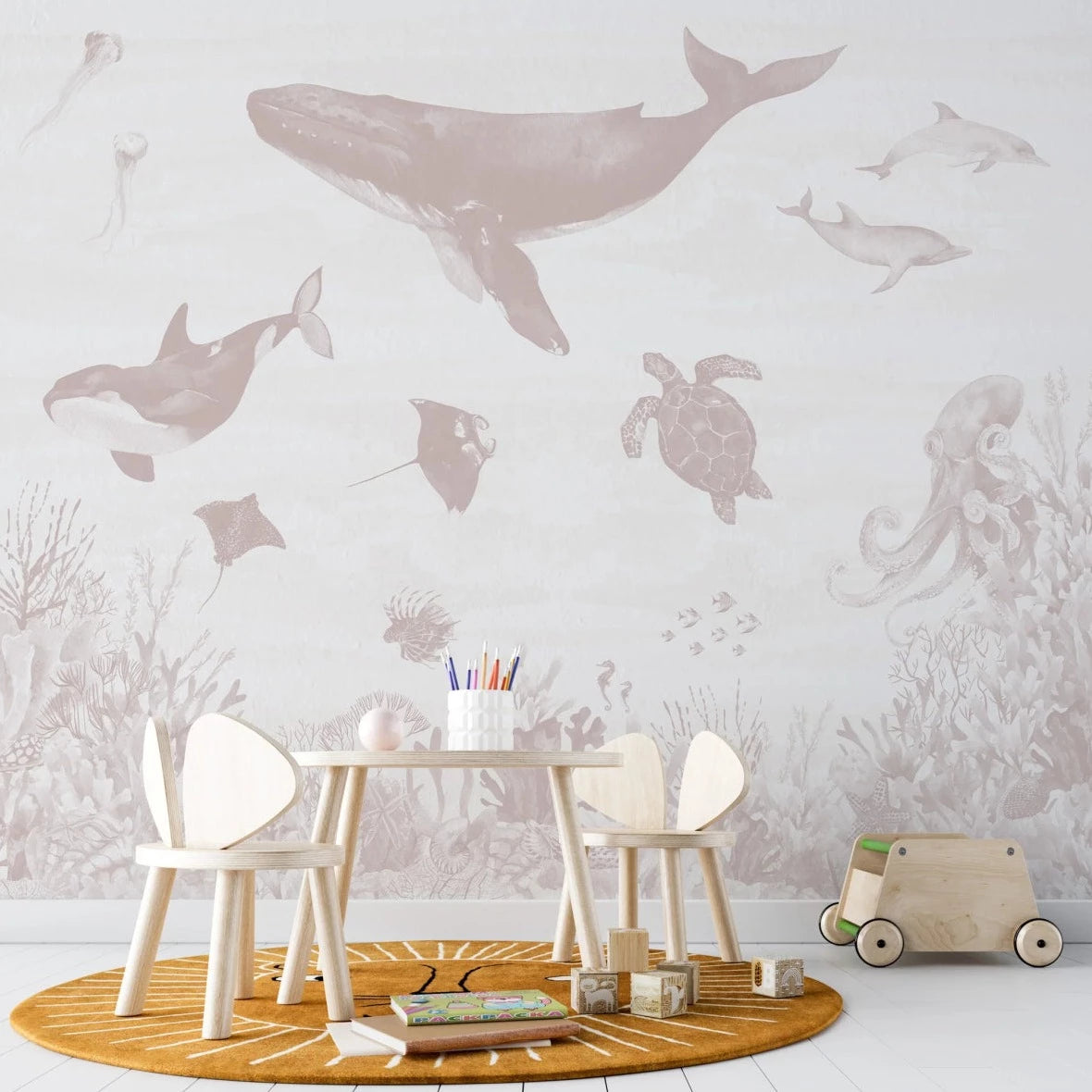 MUNKS & ME-Papier Peint Chambre Enfant Magie De L'océan - Rose