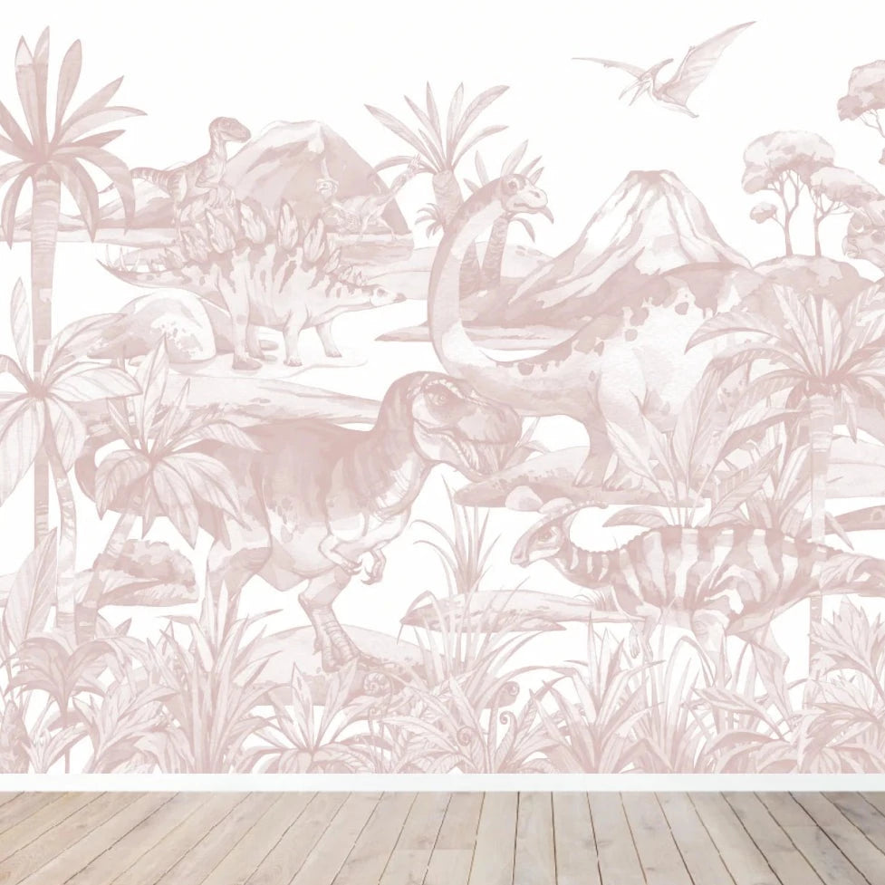 MUNKS & ME-Papier Peint Chambre Enfant Monde Des Dinosaures - Rose