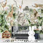 MUNKS & ME-Papier Peint Chambre Enfant Safari-jungle - Aquarelle