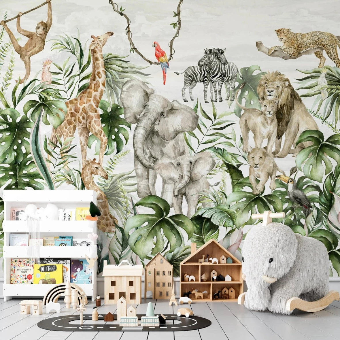 MUNKS & ME-Papier Peint Chambre Enfant Safari-jungle - Aquarelle