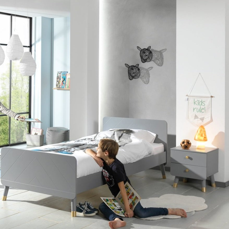 VIPACK-Lit Billy Gris & Table de Chevet - Gris