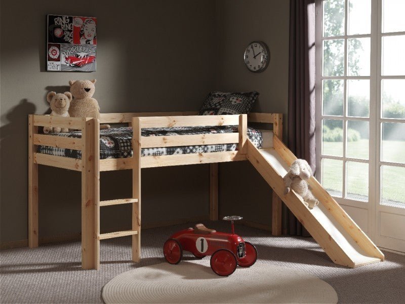 VIPACK-Lit Mi-hauteur (H 115cm) PINO Avec Toboggan 90 X 200 cm Naturel