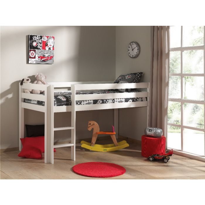 VIPACK-Lit Mi-Hauteur (H 115cm) PINO Avec Échelle 90 X 200 cm Blanc