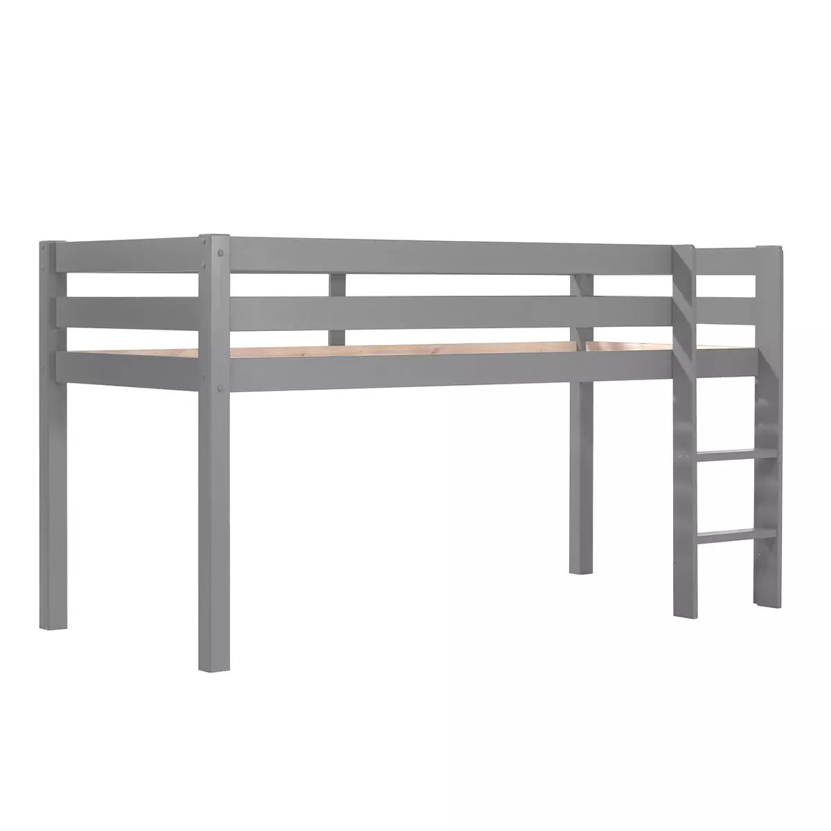 VIPACK-Lit Mi-Hauteur (H 115cm) PINO Avec Échelle 90 X 200 cm Gris