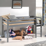 VIPACK-Lit Mi-Hauteur (H 115cm) PINO Avec Échelle 90 X 200 cm Gris