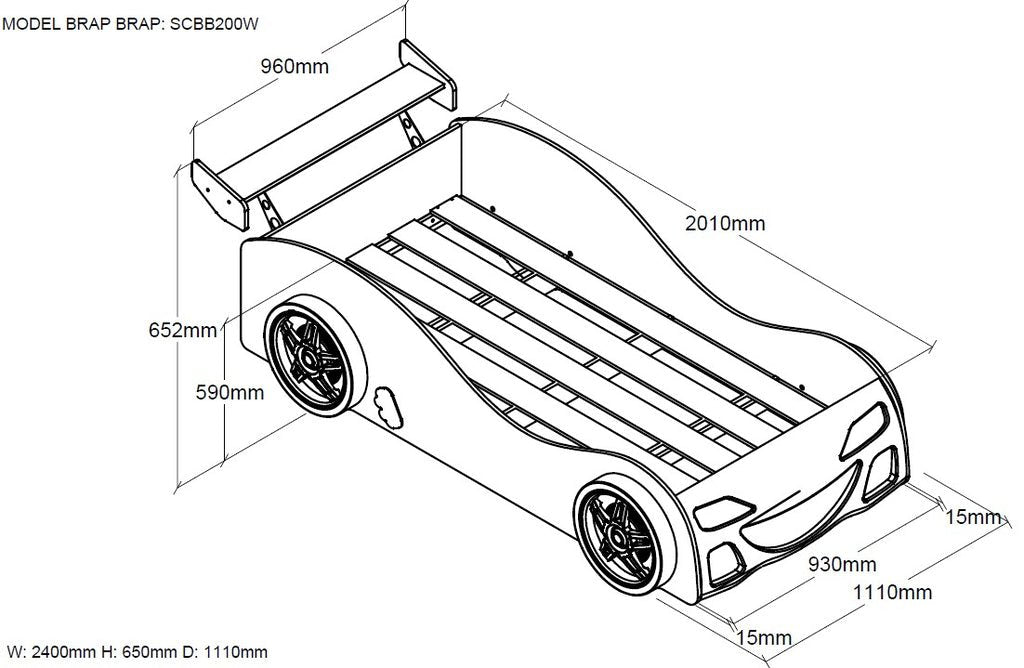 VIPACK-Lit De Voiture Brap Brap 90 X 200 Cm