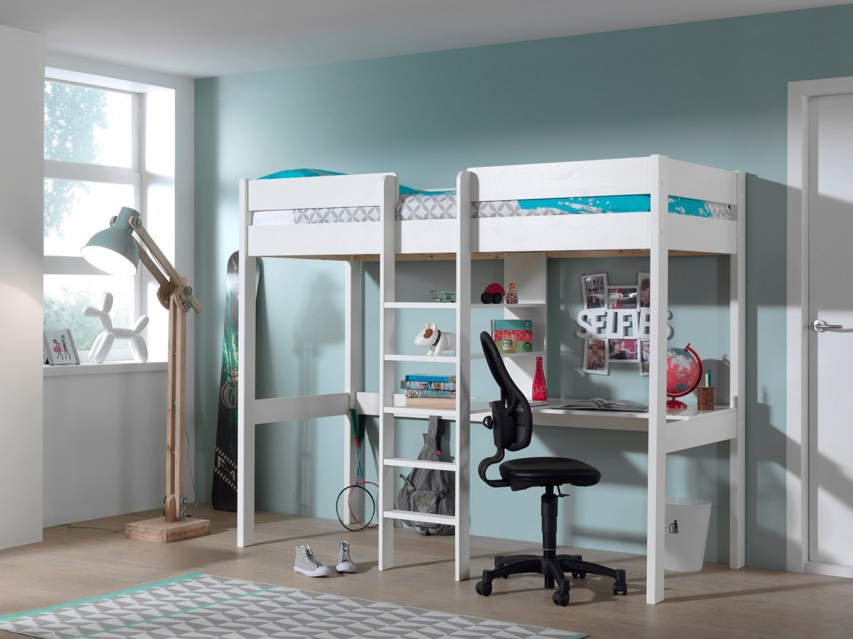 VIPACK-Lit Mezzanine PINO Sans Fauteuil 90 x 200 cm Blanc