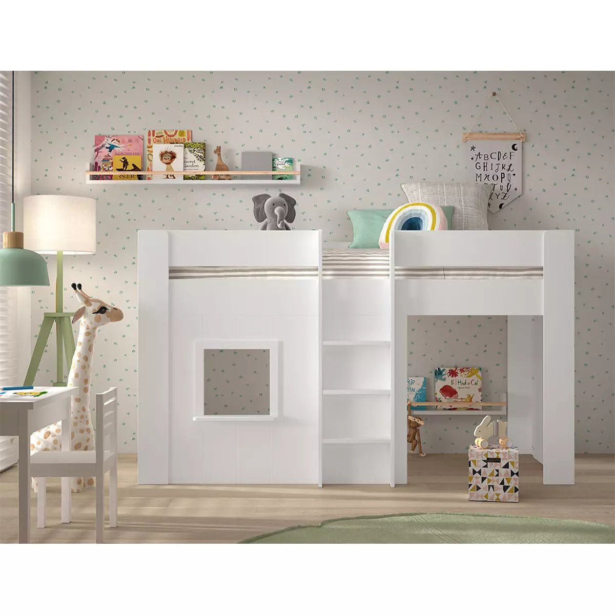 VIPACK-Lit Mi-Hauteur RENO 90x200 cm Blanc