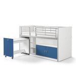 VIPACK-Lit Mi-Hauteur BONNY Avec Bureau & Rangement - Bleu 90 X 200 Cm