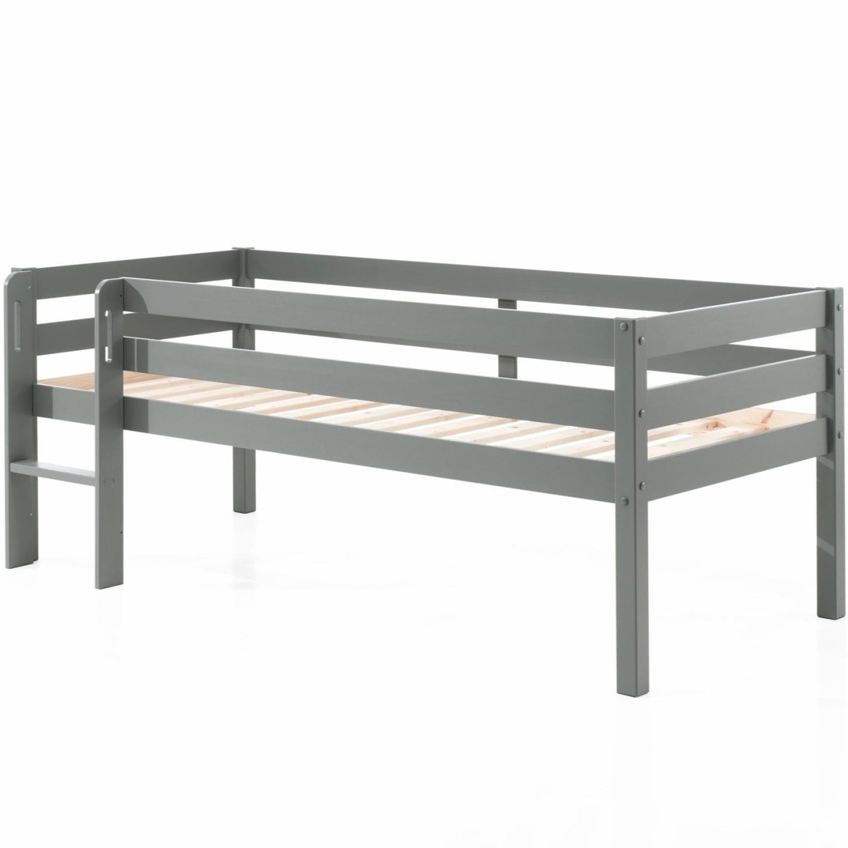 VIPACK-Lit Mi-Hauteur PINO (H 85cm) Avec Échelle 90 x 200 cm Gris