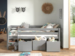 VIPACK-Lit Mi-Hauteur PINO (H 85cm) Avec Échelle 90 x 200 cm Gris