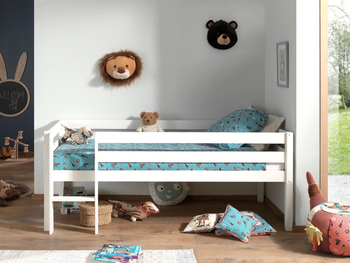 VIPACK-Lit Mi-Hauteur (H 85cm) PINO Avec Échelle 90 x 200 cm Blanc