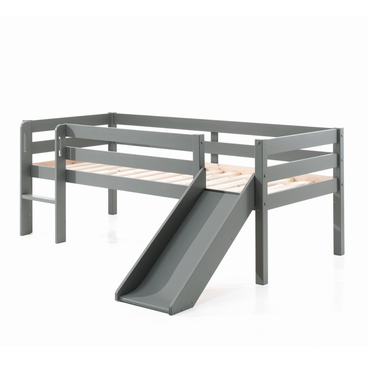 VIPACK-Lit Mi-Hauteur (H 85cm) PINO Avec Toboggan 90 x 200 cm Gris